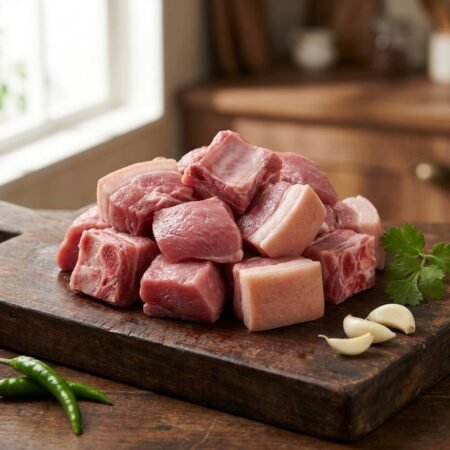 Fresh Local Pork Curry Cut (With Bone), 80% Red Meat
