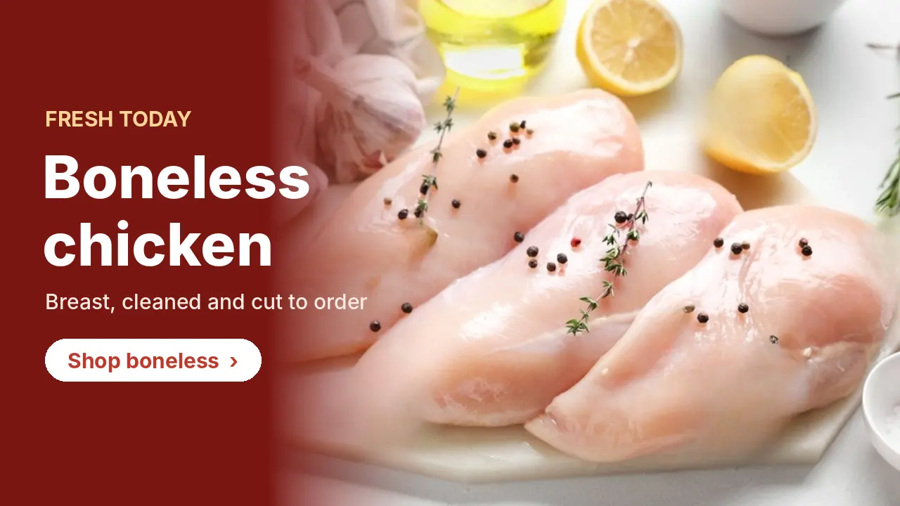 Boneless chicken breast, cleaned and cut to order at Fooppers